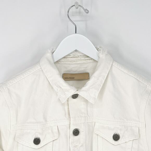 GRLFRND Cara Cropped Denim Jacket Women’s Size Large Vienna Raw Hem Distressed - Picture 3 of 6